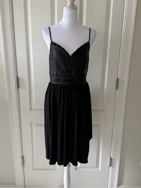 VENUS Vegan Leather Black Spaghetti-Strap Mini Dress with Cutout Detail